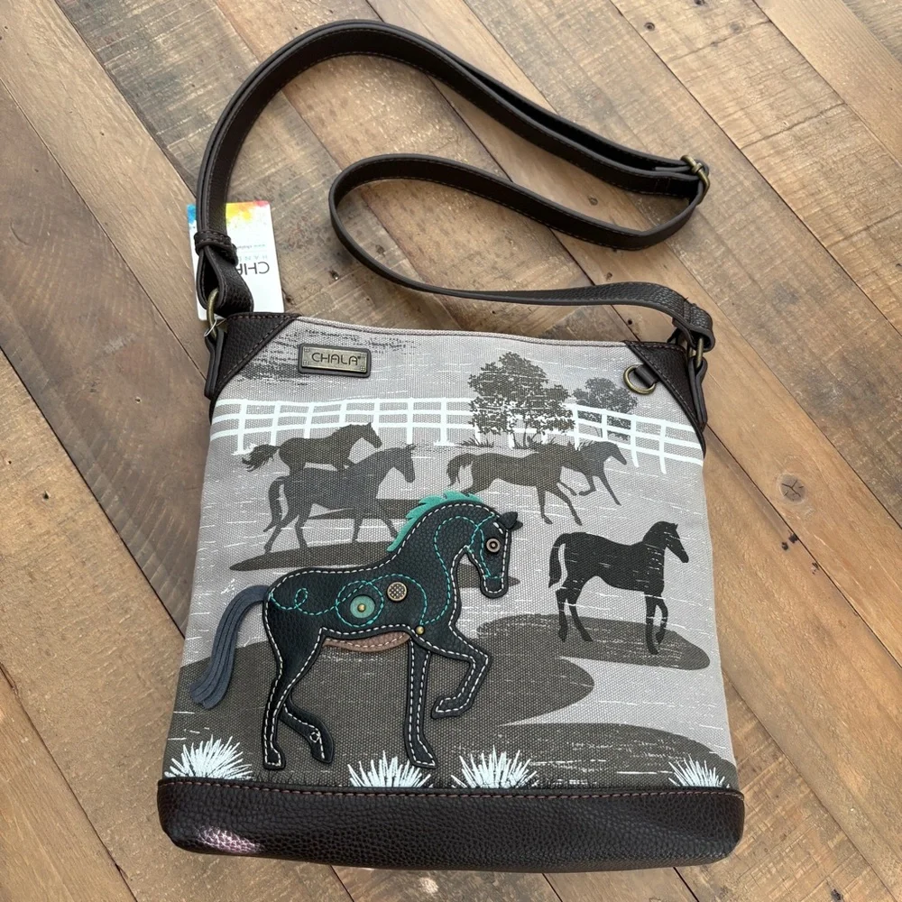 Chala Horse Design Crossbody Bag Derby Gray purse - Picture 1 of 16